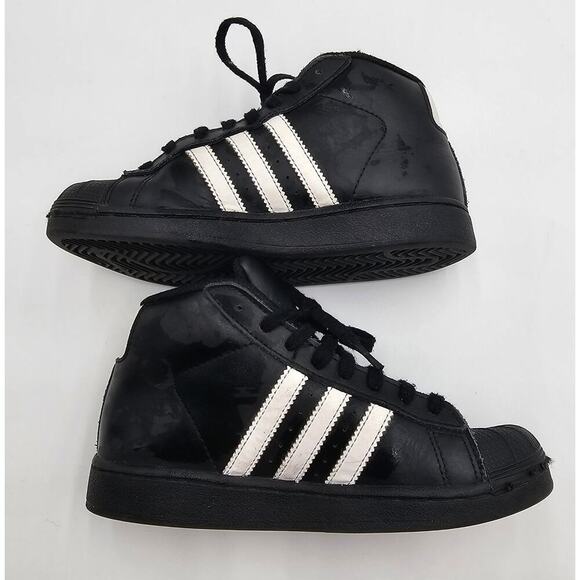 Adidas Boy's Size 1 Black Pro Model 3 Strip Hightop Tennis Shoes - Picture 6 of 9